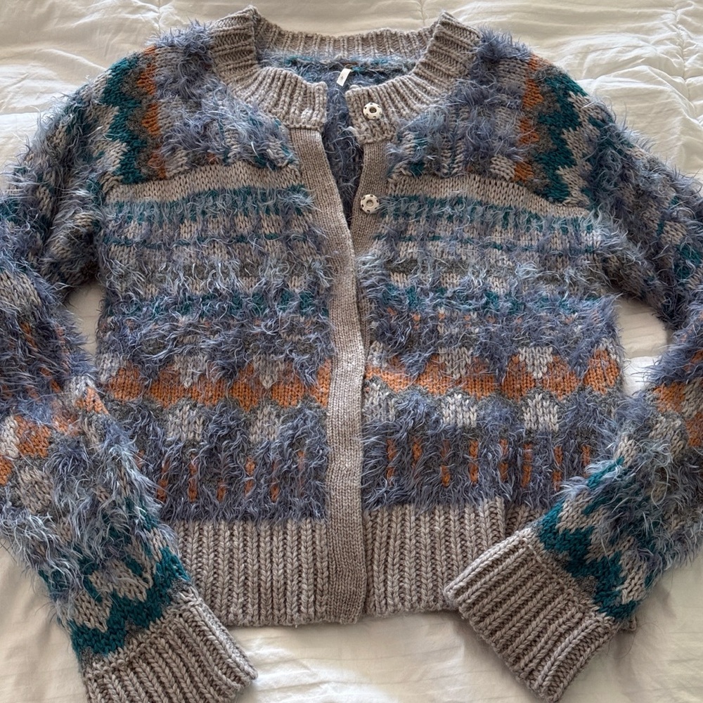Free People Blue and Orange Patterned Cardigan